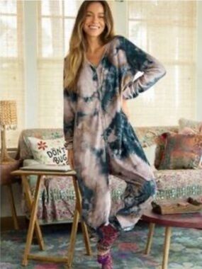 Natural Life Tie Dye Fleece Onesie Pajamas XS
